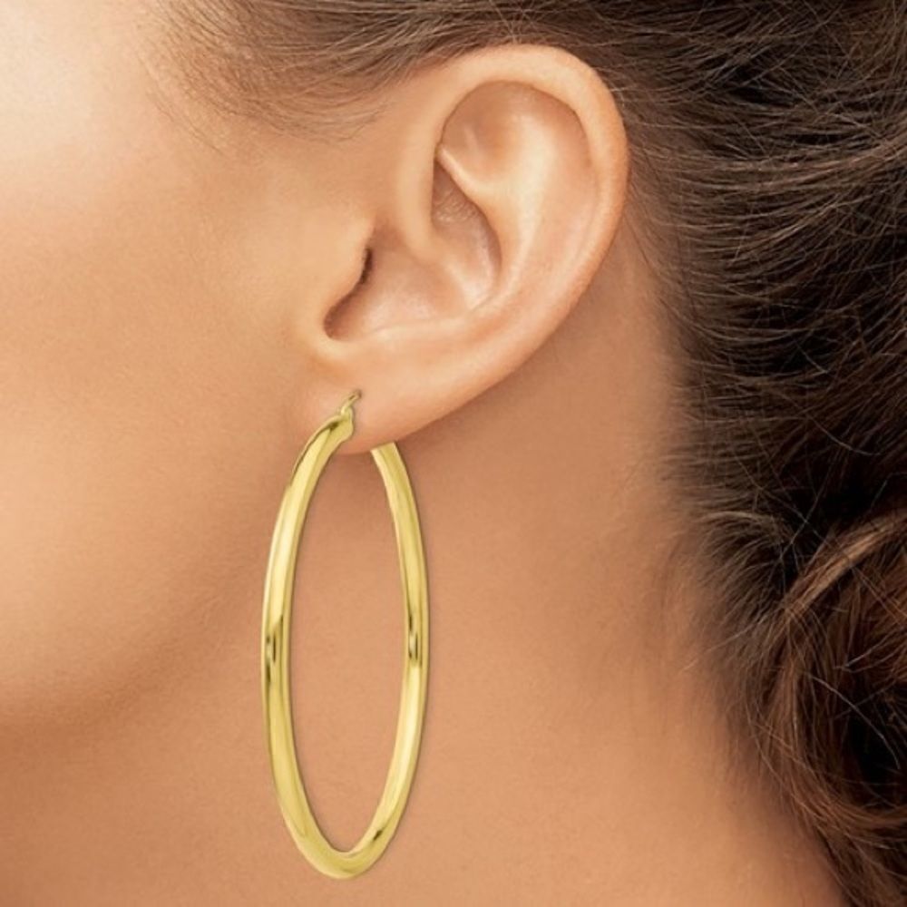 10K Polished 3mm Tube Hoop Earrings